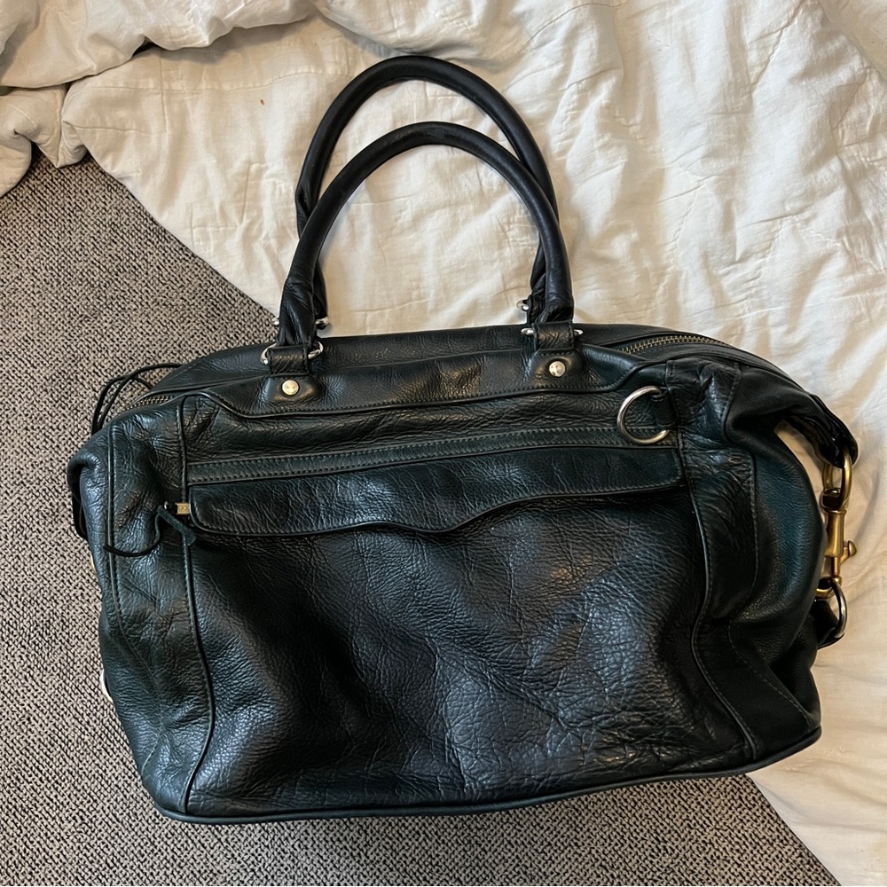 REBECCA MINKOFF green leather large shoulder bag